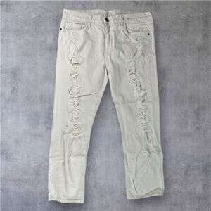 Current/Elliott Natural Denim Destroy Ripped Boyfriend Jeans Size 29 Cream